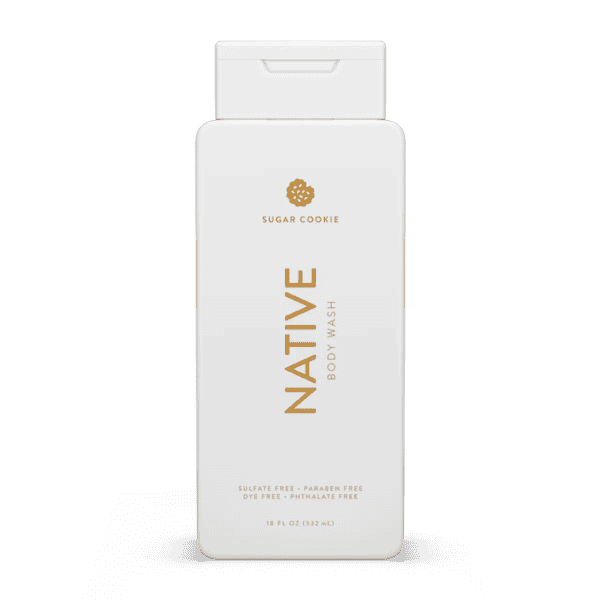 A bottle of Native limited edition holiday scent sugar cookie body wash.