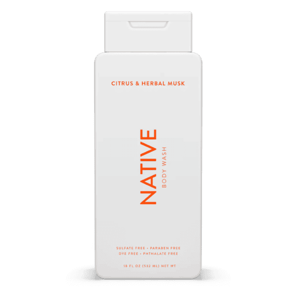 Bottle of Native Citrus herbal musk body wash