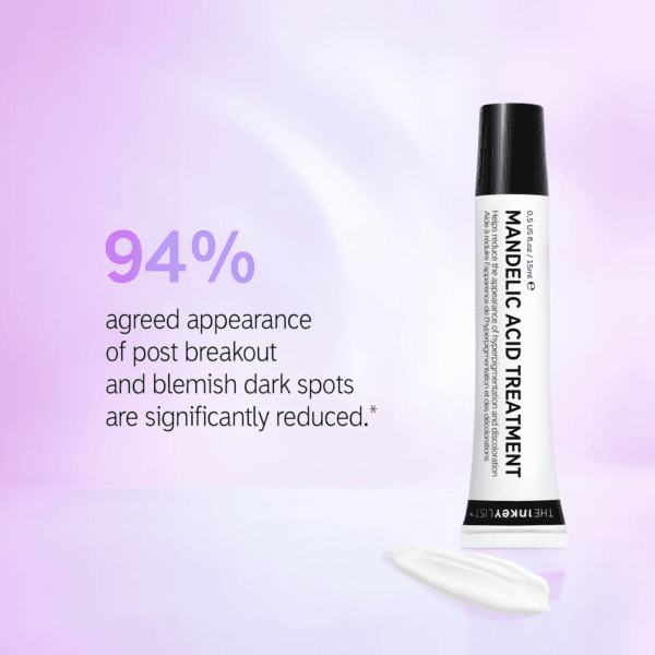 A tube of The Inkey List mandelic acid treatment with results of use.