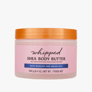 A tub of tree hut moroccan rose whipped shea body butter.