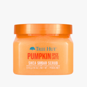 A tub of tree hut pumpkin spice latte shea sugar scrub.