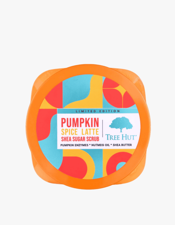 Top of a tub of tree hut pumpkin spice latte shea sugar scrub.