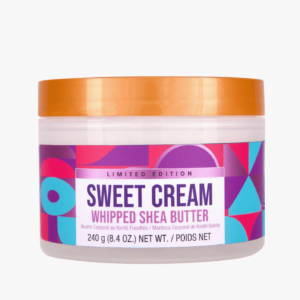 A tub of tree hut sweet cream scented whipped shea body butter.