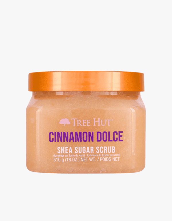 Front view of tree hut cinnamon dolce scented shea sugar scrub