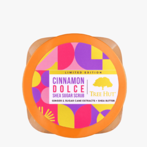 Top view of tree hut cinnamon dolce scented shea sugar scrub