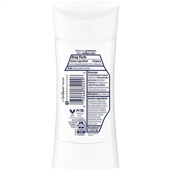 Back of a stick of dove advanced revive deodorant, 74g.