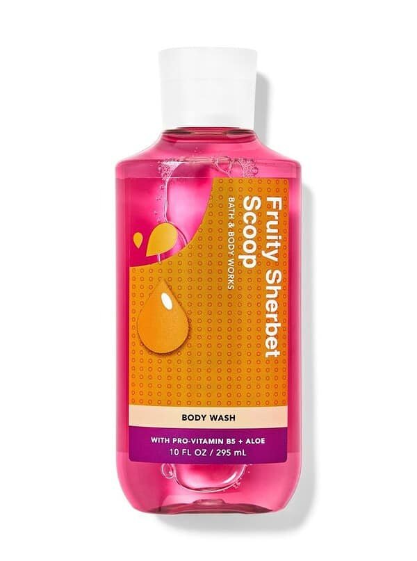 Bottle of bath and body works fruity sherbert scoop scented body wash, 295ml.