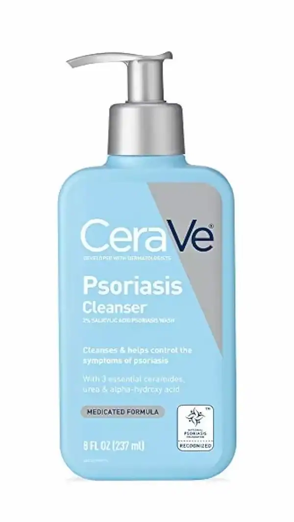 Bottle of cerave psoriasis cleanser, 237ml.