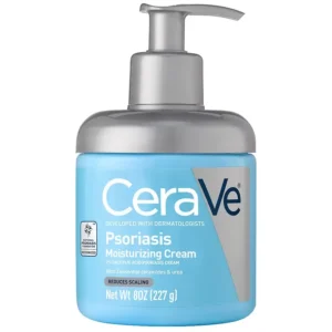 Jar of cerave psoriasis moisturizing cream with pump, 227g.