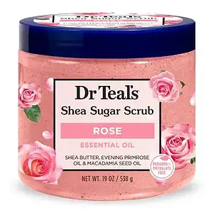 Jar of dr. teals shea sugar scrub rose scent, 538g.
