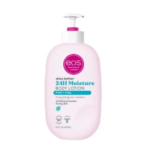 Bottle of EOS fresh and cozy scented body lotion, 473ml.