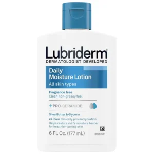 Bottle of lubriderm fragrence free daily moisture lotion, 177ml.