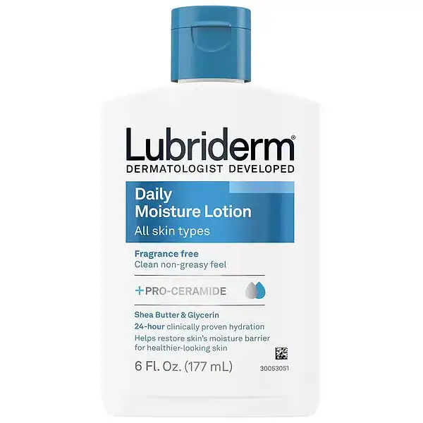 Bottle of lubriderm fragrence free daily moisture lotion, 177ml.