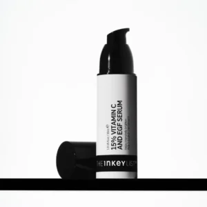 Pump bottle of the inkey list 15 percent vitamin c and egf serum, 30ml.